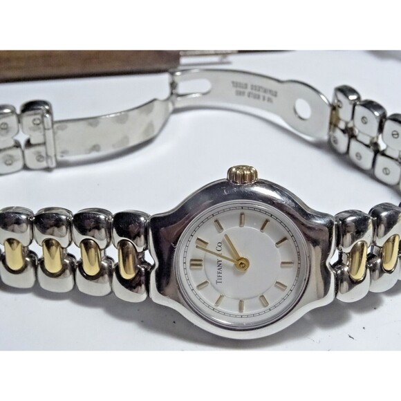 24mm Ladies Tiffany & Co. Tesoro L0112 18K Gold and Stainless Steel Quartz Watch - Picture 9 of 14